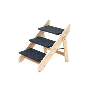 Wood Pet Stairs Pet Steps  Foldable 3 Levels Dog Stairs  Ramp Perfect For Beds And Cars Portable Dog Cat Ladder Up To 110 Pounds (Option: Grey wood)